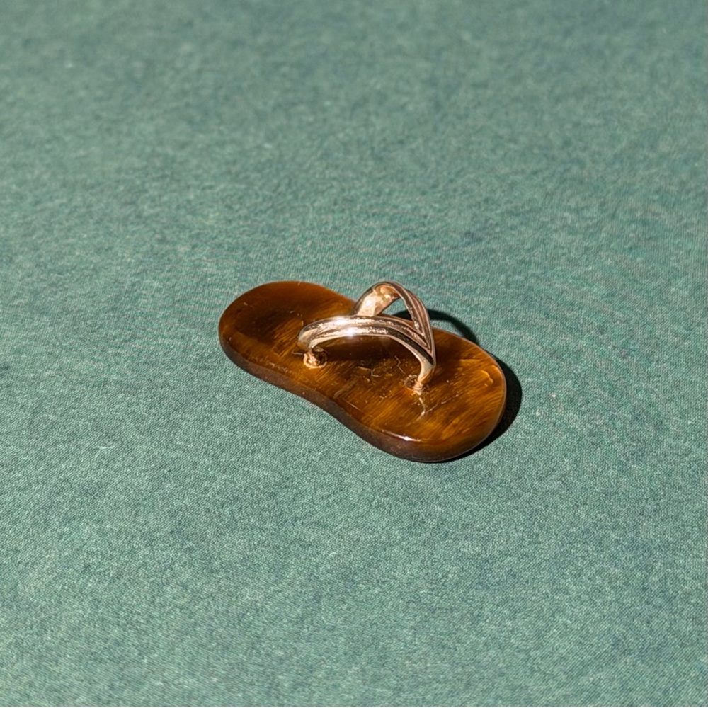14K Real Gold and Real Natural Tiger Eye Unique Pendant Charm